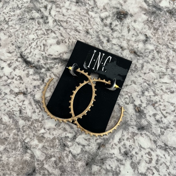 INC International Concepts \ Gold-tone Studded Hoop Earrings - Picture 4 of 4
